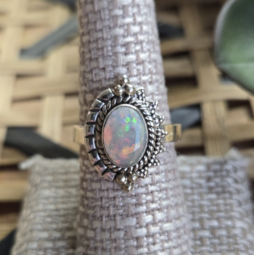 Sterling Silver Ethiopian Opal Ring Size 9